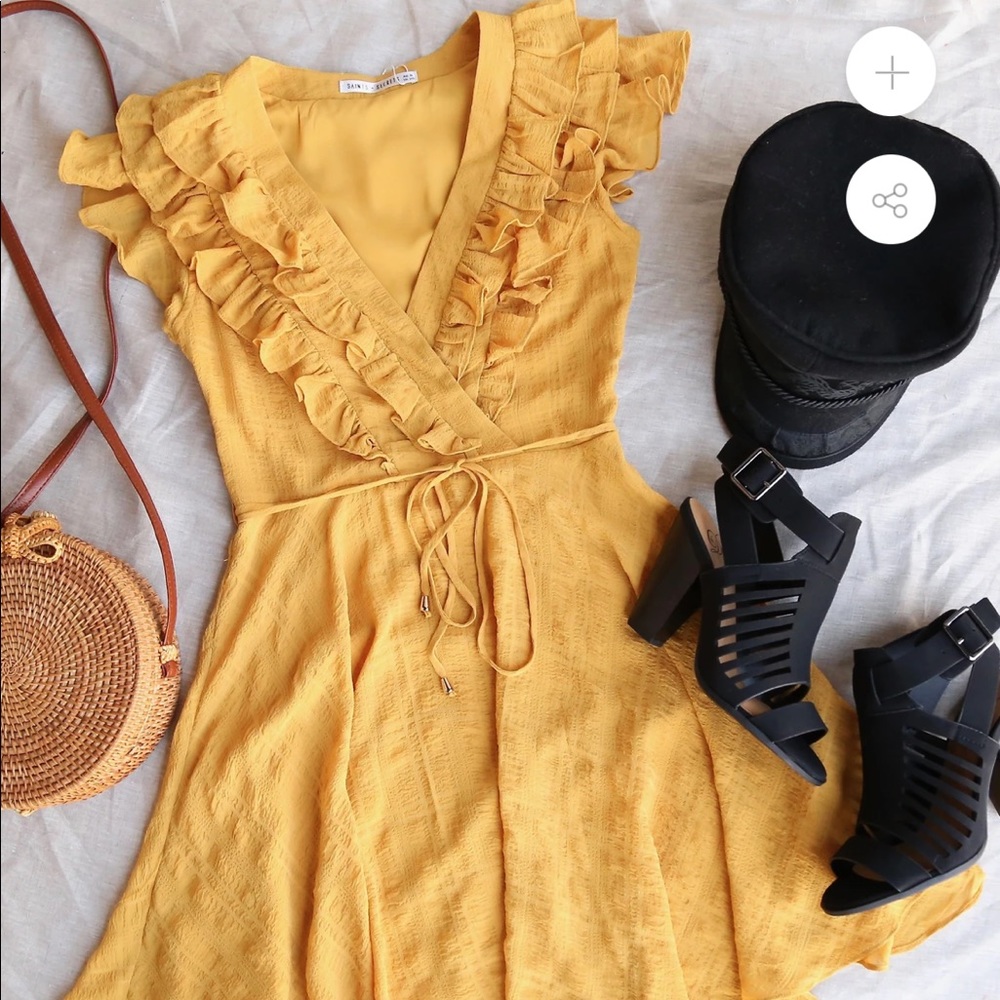 V-Neck Ruffled Top Mini Dress (Mustard)
